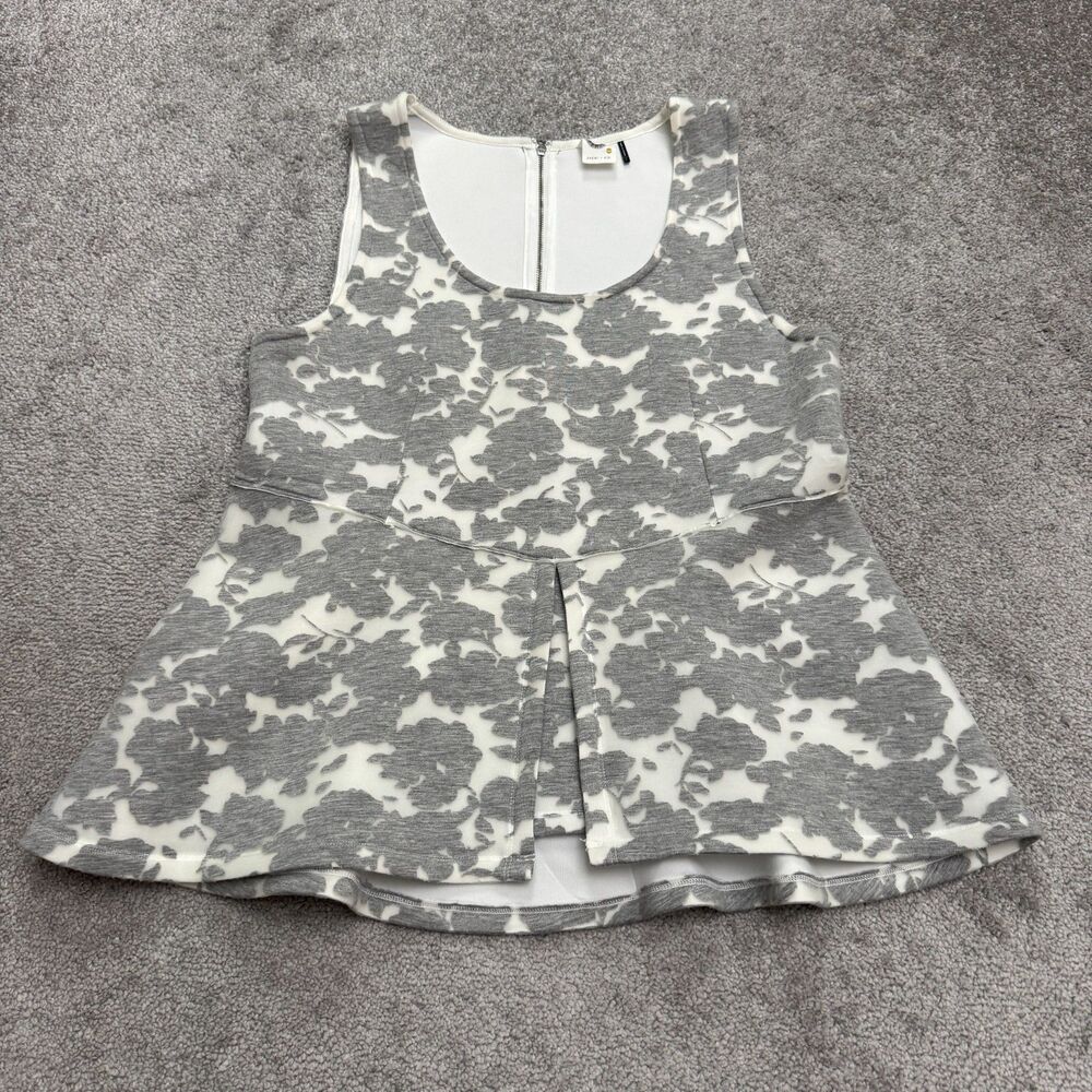 Anthropologie x Akemi + Kin Peplum Tank Top Women Large White Gray Floral Summer